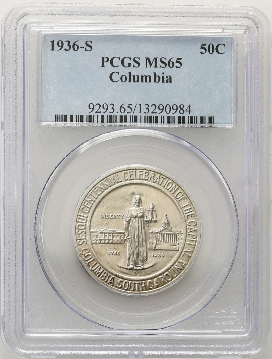 USA. 1/2 dolara ( 50 centów) 1936 Columbia PCGS MS65